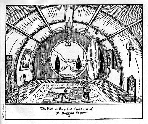 JRR Tolkien's drawing of Bilbo in the hall of Bag-End