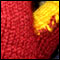 Gert wearing her Gryffindor mitten