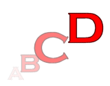 The letters D, C, and B descending down and to the left, getting fainter as they descend